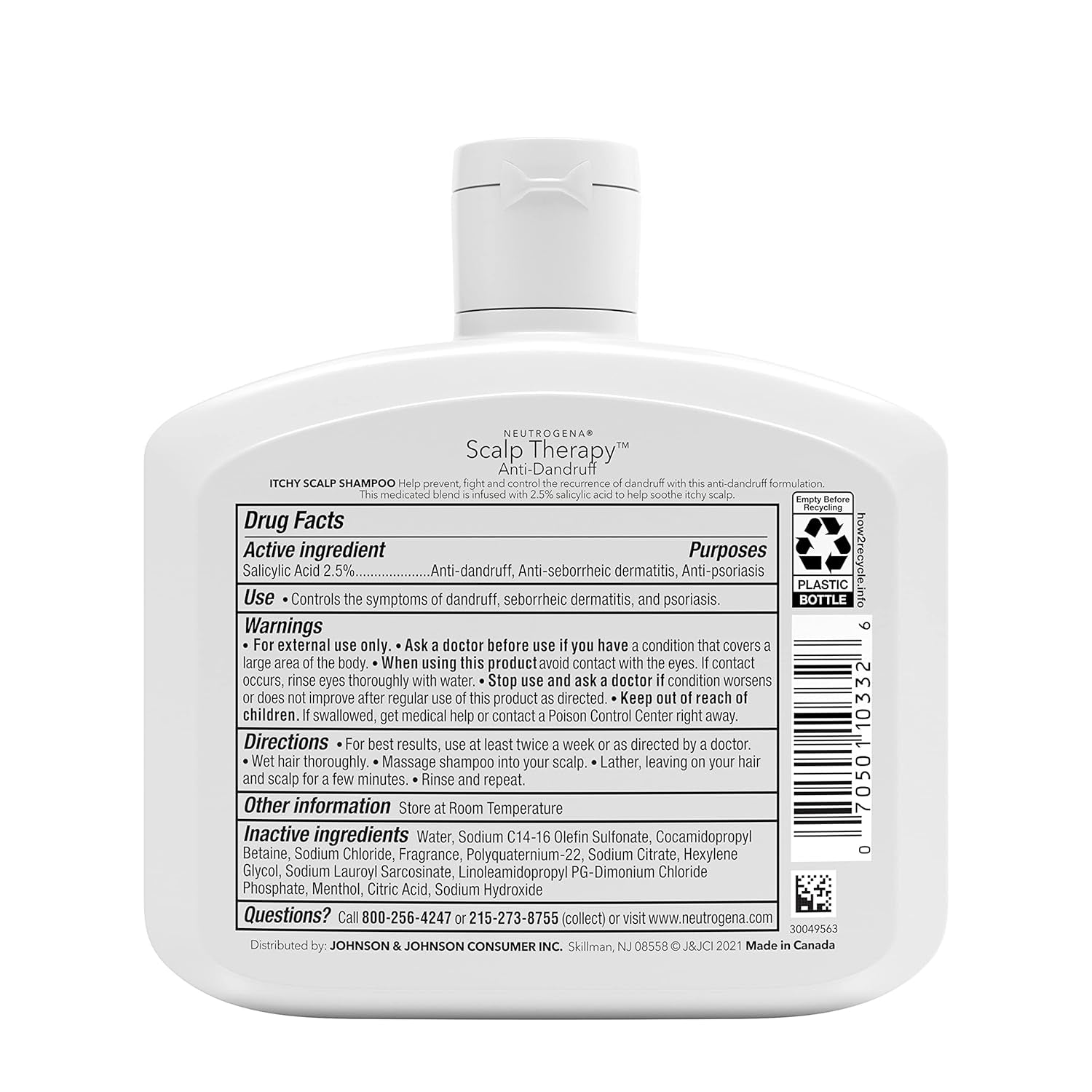 Neutrogena Scalp Therapy Anti-Dandruff Shampoo for Itchy Scalp, 2.5% Salicylic Acid with Peppermint Fragrance, 12 Fl Oz