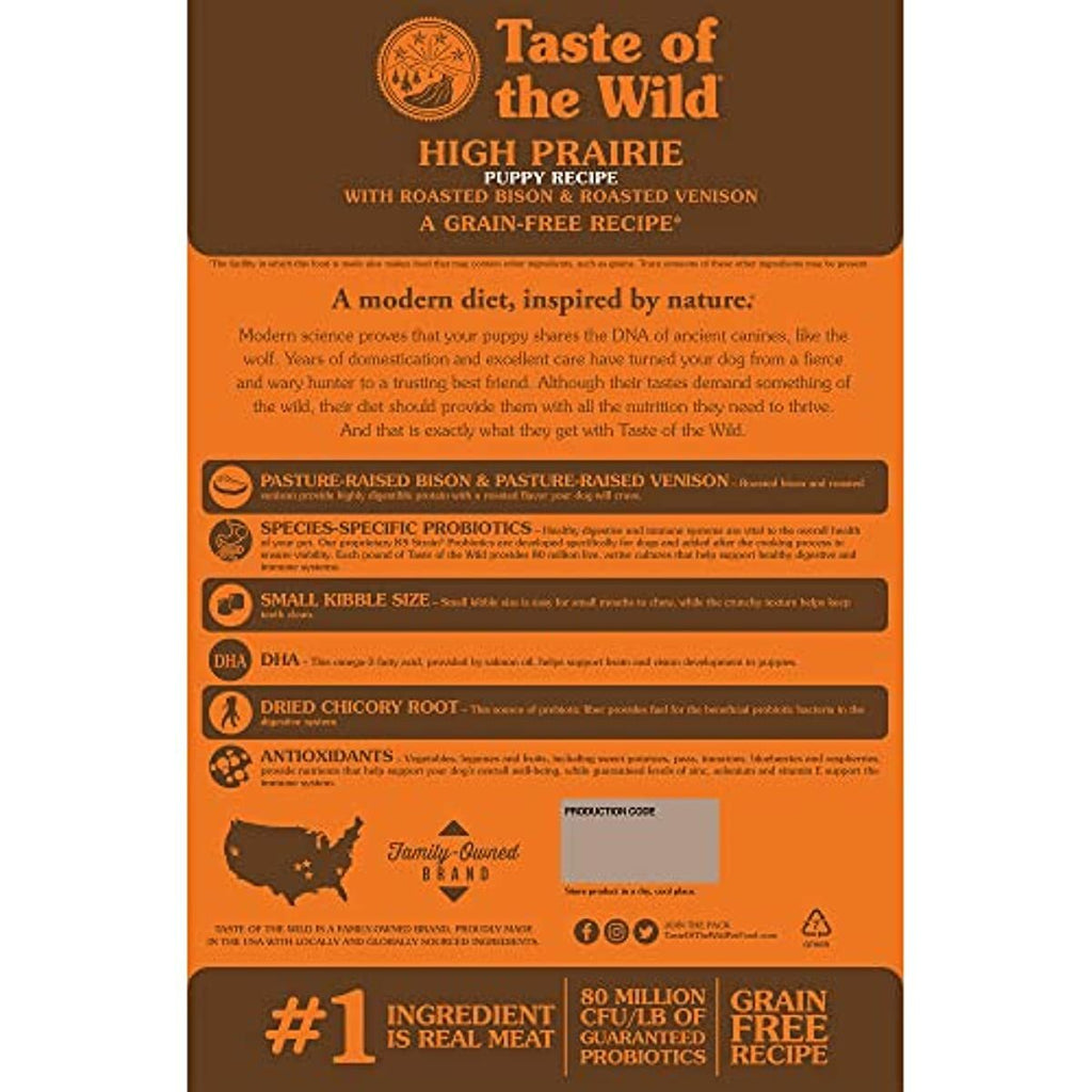 Taste of the Wild Grain Free High Protein Real Meat Recipe High Prairie Puppy Premium Dry Dog Food, 5lb